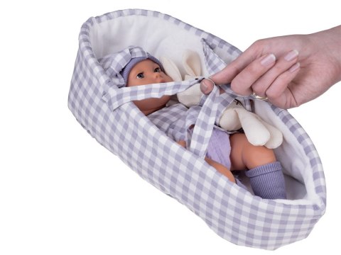 JOKOMISIADA Bobas Lalka Noworodek ubrana szara czapka sukienka maskotka królik ZA5007