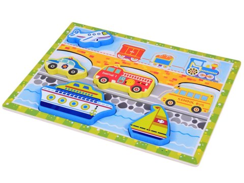 JOKOMISIADA Drewniana układanka puzzle transport pojazdy 9ele dopasuj kształty ZA5257