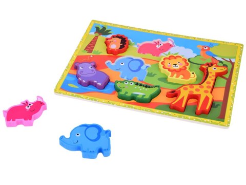 JOKOMISIADA Drewniane puzzle układanka zwierzątka safari 7ele dopasuj kształty ZA5256