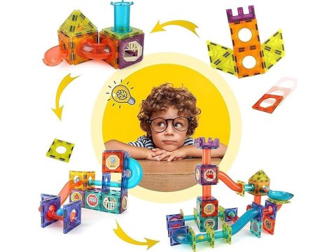 JOKOMISIADA Klocki Magnetyczne 3D Zbuduj Duży świecący Tor Kulkowy 142 ele ZA5238