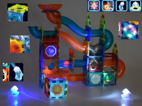 JOKOMISIADA Klocki Magnetyczne 3D Zbuduj Duży świecący Tor Kulkowy 142 ele ZA5238