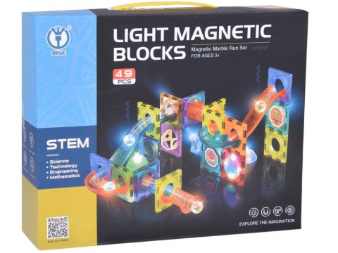 JOKOMISIADA Klocki Magnetyczne 3D dla dzieci Zbuduj Świecący Tor Kulkowy 49 ele ZA5250