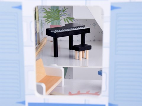 JOKOMISIADA Drewniany błękitny domek dla lalek + mebelki 3 piętra teras ZA5273