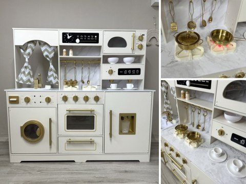 JOKOMISIADA Duża Kuchnia drewniana Styl Glamour Złote dodatki Światło + dźwięk ZA5270