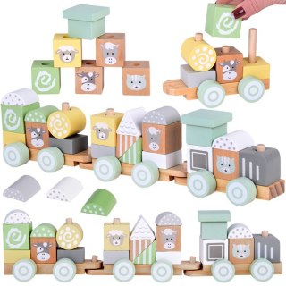 JOKOMISIADA Miętowa Drewniana Kolejka Lokomotywa z Wagonami i Klockami 23 ele ZA5262