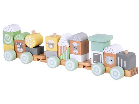 JOKOMISIADA Miętowa Drewniana Kolejka Lokomotywa z Wagonami i Klockami 23 ele ZA5262