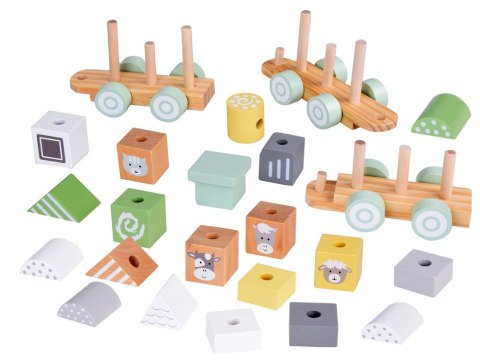 JOKOMISIADA Miętowa Drewniana Kolejka Lokomotywa z Wagonami i Klockami 23 ele ZA5262