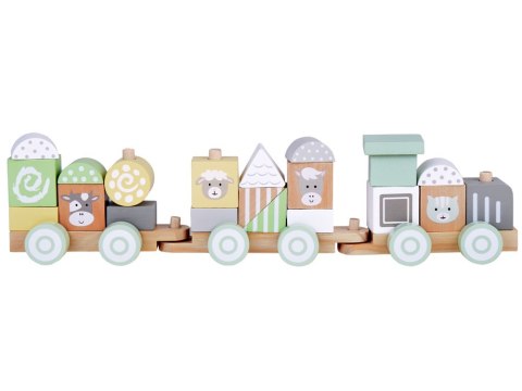 JOKOMISIADA Miętowa Drewniana Kolejka Lokomotywa z Wagonami i Klockami 23 ele ZA5262