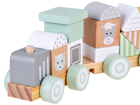 JOKOMISIADA Miętowa Drewniana Kolejka Lokomotywa z Wagonami i Klockami 23 ele ZA5262