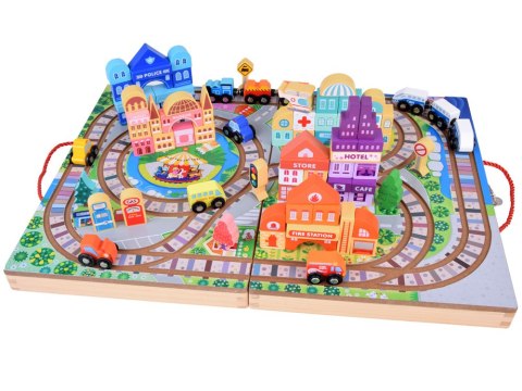 JOKOMISIADA Drewniana Kolejka Zestaw Klocków zbuduj Miasto + Pociąg Walizka 89 ZA5374