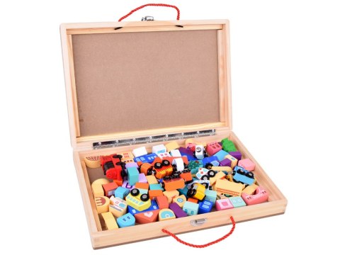 JOKOMISIADA Drewniana Kolejka Zestaw Klocków zbuduj Miasto + Pociąg Walizka 89 ZA5374