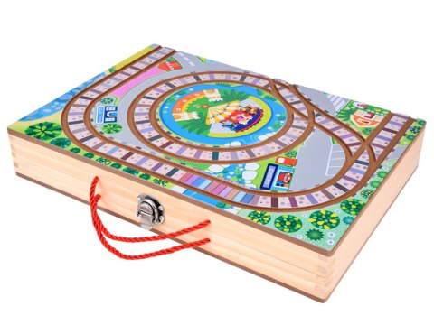 JOKOMISIADA Drewniana Kolejka Zestaw Klocków zbuduj Miasto + Pociąg Walizka 89 ZA5374