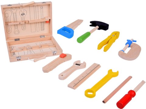 JOKOMISIADA Drewniana Walizka z narzędziami Młotek Piła Śrubokręt 10 narzędzi ZA5382