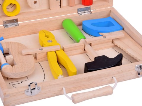 JOKOMISIADA Drewniana Walizka z narzędziami Młotek Piła Śrubokręt 10 narzędzi ZA5382