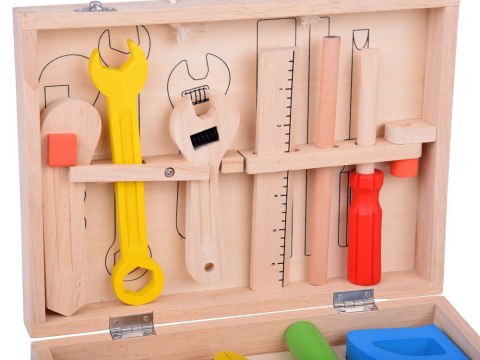 JOKOMISIADA Drewniana Walizka z narzędziami Młotek Piła Śrubokręt 10 narzędzi ZA5382