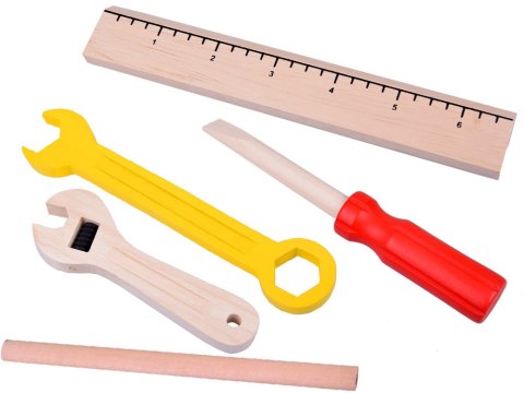 JOKOMISIADA Drewniana Walizka z narzędziami Młotek Piła Śrubokręt 10 narzędzi ZA5382