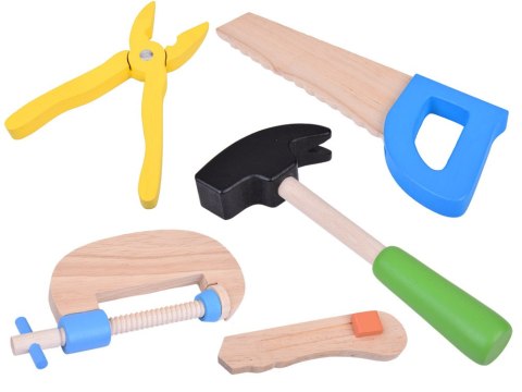 JOKOMISIADA Drewniana Walizka z narzędziami Młotek Piła Śrubokręt 10 narzędzi ZA5382