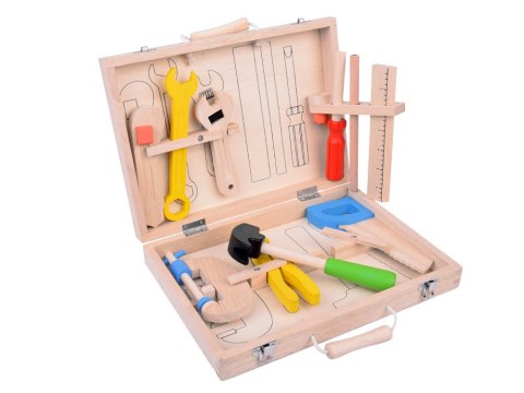 JOKOMISIADA Drewniana Walizka z narzędziami Młotek Piła Śrubokręt 10 narzędzi ZA5382
