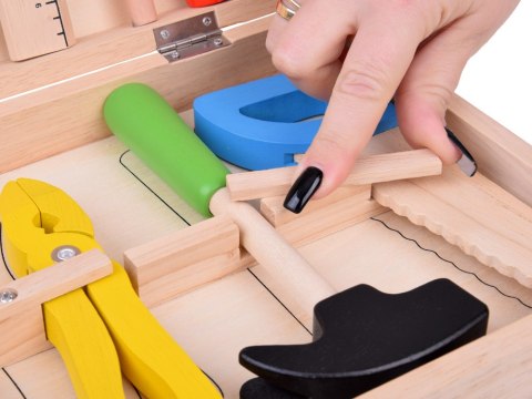 JOKOMISIADA Drewniana Walizka z narzędziami Młotek Piła Śrubokręt 10 narzędzi ZA5382