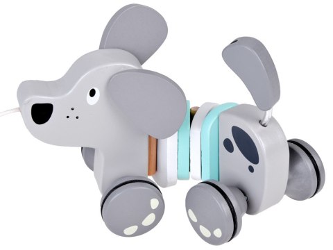 JOKOMISIADA Drewniany Piesek - Zabawka do ciągnięcia na sznurku Szary pies ZA5376