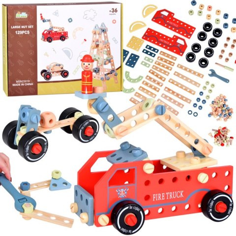JOKOMISIADA Drewniany Zestaw konstrukcyjny Klocki zbuduj Auto Wieże 129 ele ZA5381