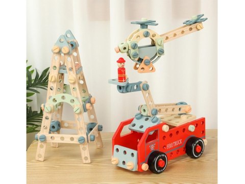 JOKOMISIADA Drewniany Zestaw konstrukcyjny Klocki zbuduj Auto Wieże 129 ele ZA5381