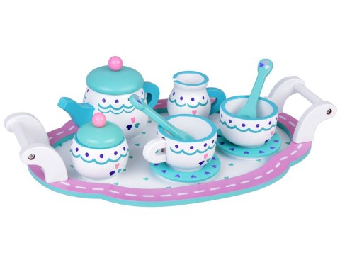 JOKOMISIADA Drewniany zestaw Herbaciany serwis kawowy Filiżanki Dzbanek Taca ZA5385