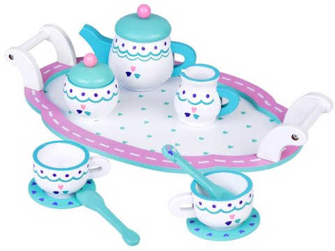 JOKOMISIADA Drewniany zestaw Herbaciany serwis kawowy Filiżanki Dzbanek Taca ZA5385