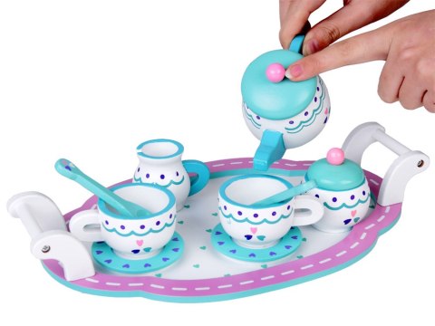 JOKOMISIADA Drewniany zestaw Herbaciany serwis kawowy Filiżanki Dzbanek Taca ZA5385