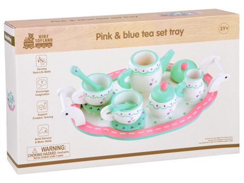 JOKOMISIADA Drewniany zestaw Herbaciany serwis kawowy Filiżanki Dzbanek Taca ZA5385