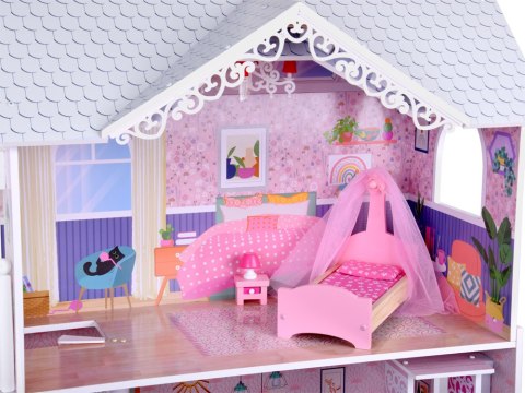 JOKOMISIADA Duży Ażurowy Domek drewniany dla lalek + Winda Garaż Balkon Meble ZA5388