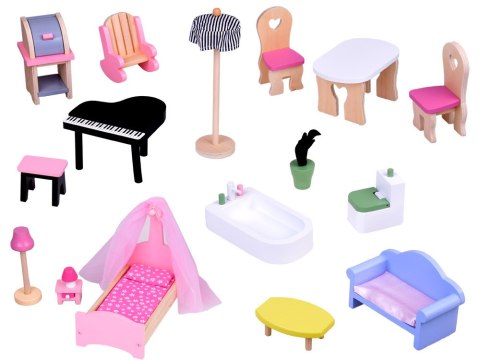 JOKOMISIADA Duży Ażurowy Domek drewniany dla lalek + Winda Garaż Balkon Meble ZA5388