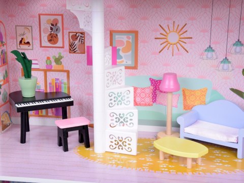 JOKOMISIADA Duży Ażurowy Domek drewniany dla lalek + Winda Garaż Balkon Meble ZA5388