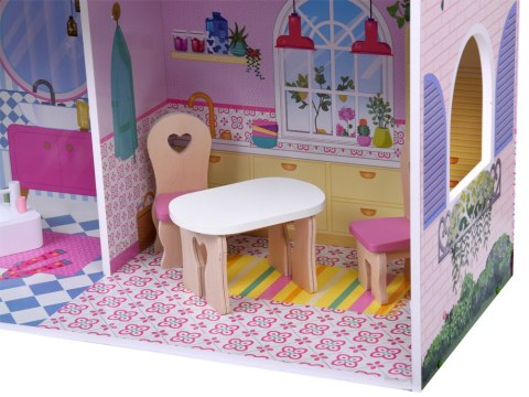 JOKOMISIADA Duży Ażurowy Domek drewniany dla lalek + Winda Garaż Balkon Meble ZA5388