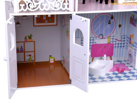 JOKOMISIADA Duży Ażurowy Domek drewniany dla lalek + Winda Garaż Balkon Meble ZA5388