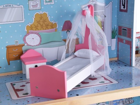 JOKOMISIADA Duży Drewniany Domek dla lalek + drewniane mebelki Pastelowe kolory ZA5457