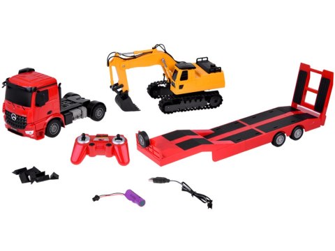 JOKOMISIADA Zestaw na pilota Mercedes Ciężarówka + Naczepa Koparka w skali 1:26 RC0693