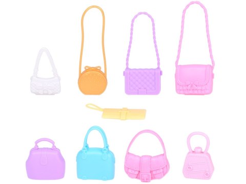 Producent niezdefiniowany Bogaty zestaw Sukienki Buty Torebki Błyszczące dodatki dla lalki ZA5417