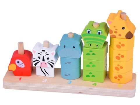 Producent niezdefiniowany Kolorowa Piramidka Drewniana Klocki Zwierzątka Edukacyjne ZA5369