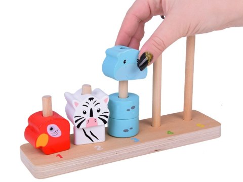 Producent niezdefiniowany Kolorowa Piramidka Drewniana Klocki Zwierzątka Edukacyjne ZA5369