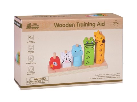 Producent niezdefiniowany Kolorowa Piramidka Drewniana Klocki Zwierzątka Edukacyjne ZA5369