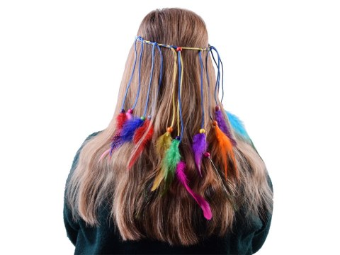 JOKOMISIADA Boho Opaska do włosów z kolorowymi Piórami i Koralikami ZA5581