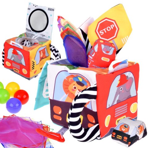 JOKOMISIADA Miękka Kostka Sensoryczna Pojazdy pudełko z chusteczkami montessori ZA5587