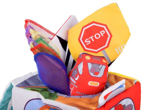 JOKOMISIADA Miękka Kostka Sensoryczna Pojazdy pudełko z chusteczkami montessori ZA5587