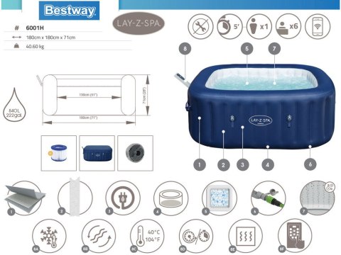 Bestway Bestway Lay-Z-Spa HAWAII hydromasaż wbudowana pompa WiFi aplikacja 6001H