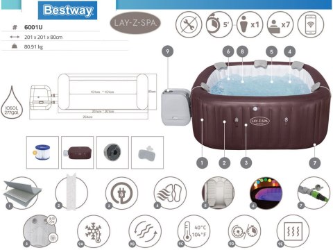 Bestway Bestway Lay-z-Spa Maldives Pro7 2025 jacuzzi WiFi aplikacja LED 5-7os 6001U