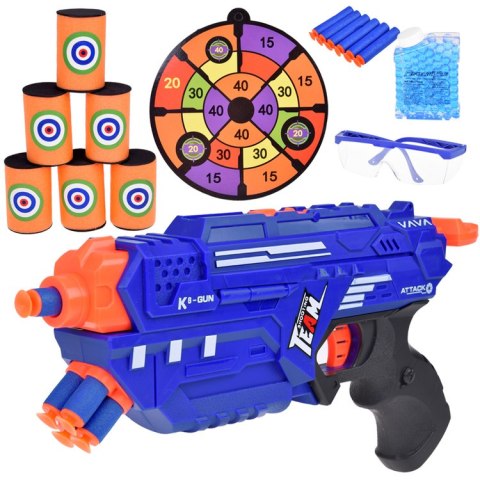 JOKOMISIADA Pistolet Shotgun 2w1 + Naboje piankowe żelowe Tarcza Okulary Puszki ZA5564