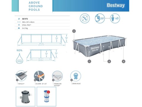 Producent niezdefiniowany Bestway Basen STELAŻOWY 366x201x66cm 7w1 561FV