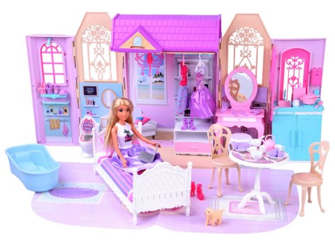 JOKOMISIADA Rozkładany domek dla lalki walizka mebelki + lalka Anlily ZA5694