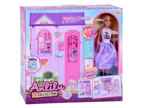 JOKOMISIADA Rozkładany domek dla lalki walizka mebelki + lalka Anlily ZA5694